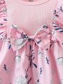 SHEIN Baby Girl Floral Print Ruffle Trim Bow Front 2 In 1 Dress