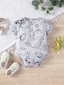 Baby Boys' Simple Cartoon Dinosaur Pattern Short Sleeve Romper With Round Neck For Summer