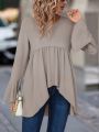 Flounce Sleeve Asymmetrical Hem Blouse