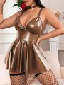 Plus Size Women's Shiny Dress And Sexy Lingerie Set