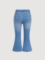 SHEIN Toddler Girls' Lovely Comfortable Blue Skinny Stretch Distressed Denim Flare Pants
