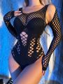 Hollow Out Fishnet Teddy Bodysuit Without Liner