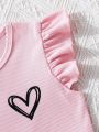 SHEIN Kids QTFun Girls' 3pcs/set Cute Heart Pattern Printed Detail Vest Tops