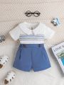 Baby Boy Shirred Detail Peter Pan Collar Top & Shorts