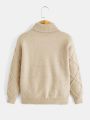 SHEIN Toddler Boys Turtle Neck Drop Shoulder Cable Knit Sweater