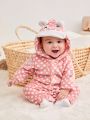 SHEIN Baby Girls' Cute Pink Polka Dot Hooded Jumpsuit