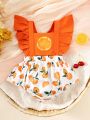 Baby Orange Print Ruffle Trimed Overall Bodysuit