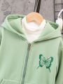 Tween Boy 1pc Letter & Butterfly Print Zip Up Hoodie