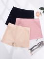 3pcs Solid Hollow Out Boyshorts