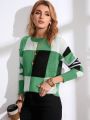 Women's Contrast Color Round Neck Sweater