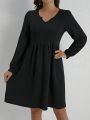 EMERY ROSE Notch Lapel Long Sleeve Dress