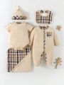 SHEIN Baby Boys' Patchwork Plaid Print Gift Box Set