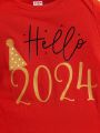 Infant Girls' New Year Slogan Printed T-Shirt Romper