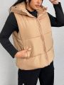 SHEIN Coolane Women's Plus Size Zipper Front Hooded Vest Padded Coat