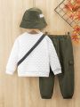 SHEIN Kids EVRYDAY Little Boys' Color Block Hoodie With Pockets And Pure Color Jogger Pants Set
