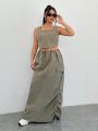 SHEIN Coolane Plus Size Women's Tank Top And Drawstring Waist Utility Skirt Two Piece Set