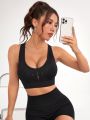 SHEIN Yoga Basic Women's Black Seamless Cutout Sports Bra