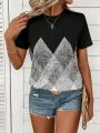 Women's Short Sleeve T-Shirt With Glitter Print Effect