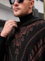 Manfinity Homme Men's Plus Size Geometric Pattern Hooded Raincoat Sweater With Batwing Sleeves And Tassel Hem