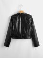 SHEIN Teen Girls Zip Up Belted PU Leather Moto Jacket