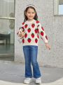 SHEIN Kids KDOMO Girls' College Style Loose Fit Round Neck Sweater With Long Sleeve