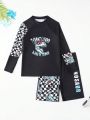 Boys' Swimming Two Piece Set, Alphabet/Dinosaur/Black And White Plaid Print