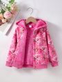 Young Girl 1pc Flower Pattern Printed Hooded Cardigan Jacket With Fabric For Autumn And Winter