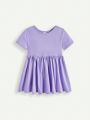 Cozy Cub Baby Girls' Solid Color Round Neck Short Sleeve A-Line Dress With Waistband, 2pcs/Set