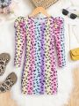 SHEIN Kids HYPEME Little Girls' Street-style Knitted Long-sleeve Dress With Round Neckline