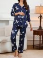 Flower Pattern V-Neck Long Sleeve Maternity Pajamas