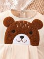 Baby Girl Casual Cute Bear Embroidered Short Sleeve Jumpsuit For Summer