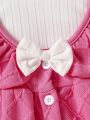 Baby Girl Ruffle Trim Flounce Sleeve Tee & Bow Front Overall Dress