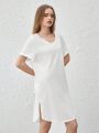 SHEIN Leisure Ladies' Short Sleeve Home Dress With Curved Hem