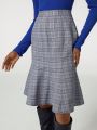 blue chic Women'S Plaid Mermaid Hem Midi Skirt