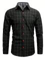 Manfinity Men's Plaid Pattern Long Sleeve Shirt