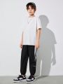 SHEIN Kids EVRYDAY Boys' Loose Fit Casual Color Block Spliced Elastic Hem Jogger Pants