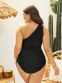 SHEIN Swim Chicsea Plus Size Women'S One Shoulder Ruffle Cutout One Piece Swimsuit