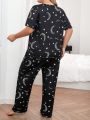 Plus Size Sleepwear Set Printed With Star And Moon