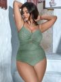 SHEIN Swim Basics Plus Size One Piece Swimsuit With Twisted Knot Design