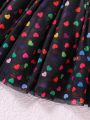 SHEIN Kids EVRYDAY Girls' Full Print Heart Patterned Skirt