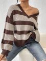 SHEIN Frenchy Color Block Stripe V-neck Sweater Pullover