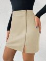 SHEIN Essnce Zip Up Split Hem Straight Skirt