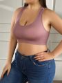 Women's Plus Size Seamless Push Up Bra With Contrasting Color And Round Neckline