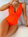 SHEIN DD+ Women's Solid Color Twist One Piece Swimsuit