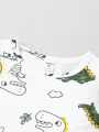 SHEIN Kids QTFun 4pcs/set Cartoon Dinosaur Pattern Vest And Shorts Outfit For Toddler Boys, Cute And Comfortable
