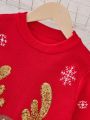 SHEIN Tween Girl Christmas Elk & Snowflake Pattern Sweater