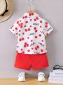 Baby Boys' Letter & Floral Printed Short Sleeve Shirt + Casual Shorts Two-Piece Set