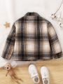 SHEIN Kids Academe Young Boy Plaid Print Flap Pocket Thermal Lined Overcoat