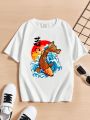 Boys' Casual Cartoon Print Short Sleeve Round Neck T-Shirt Suitable For Summer