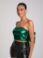 SHONTAY RACQUEL Solid Color Backless Tube Top With Oversized Bow